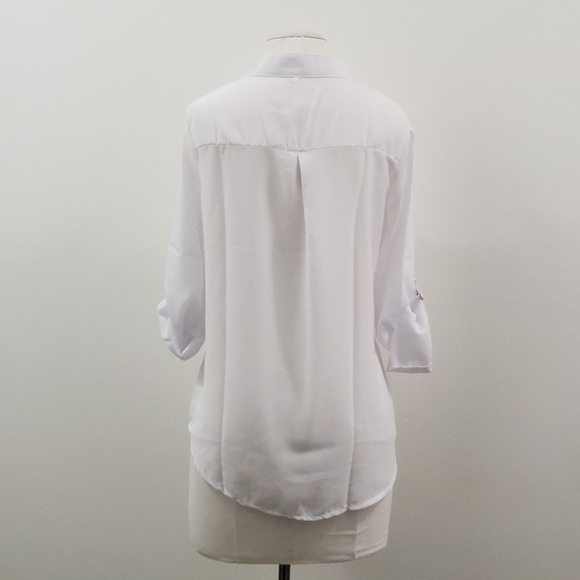 3 for $20 White chiffon roll up sleeves top - Picture 3 of 3